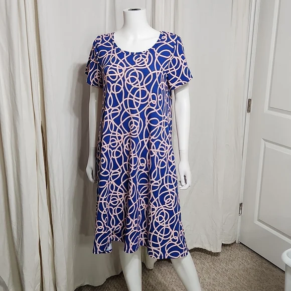 LuLaRoe Dresses Lularoe Blue Midi Red White Rope Pattern